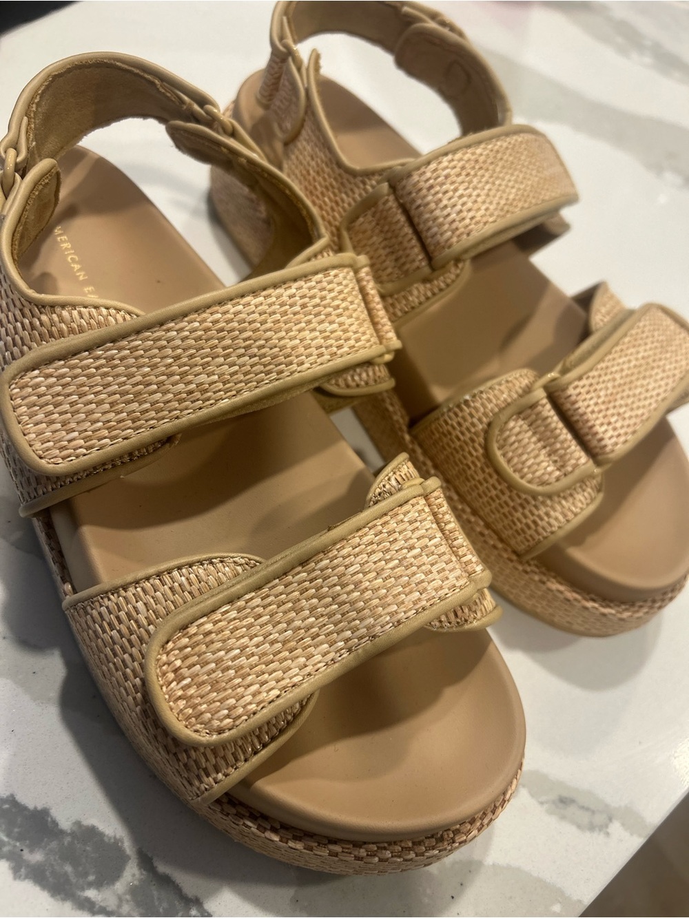 American Eagle Outfitters Tan Woven Platform Sandals